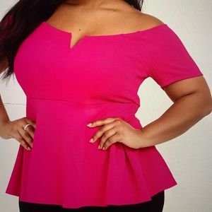 Torrid Hot Pink Scuba Knit Peplum Top size 1